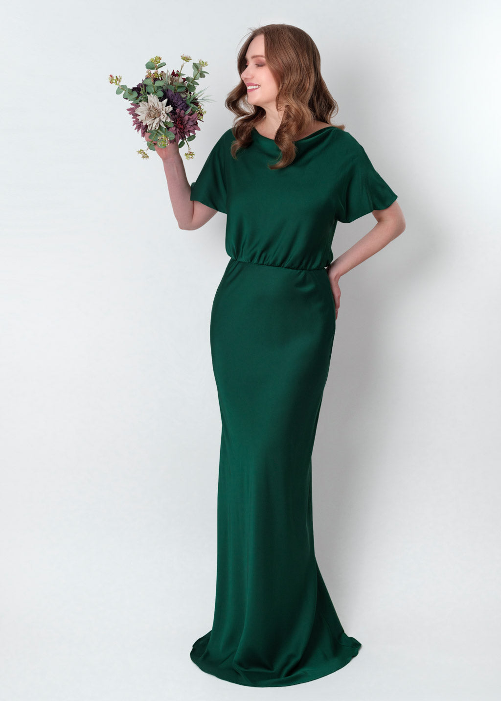 Dark green silk long dress