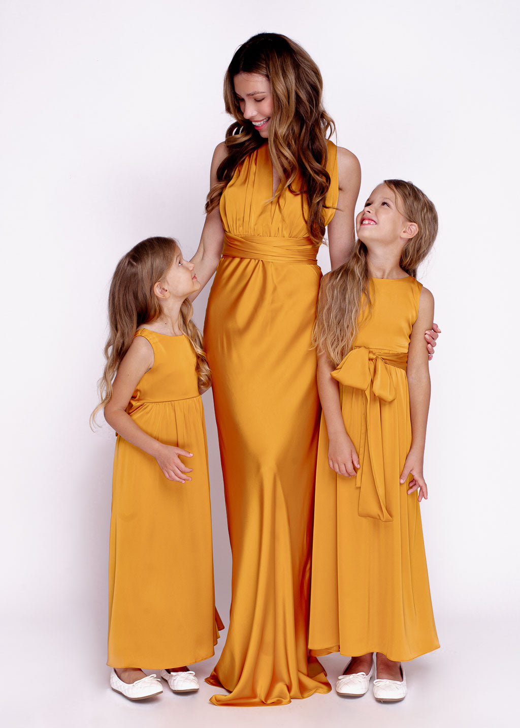 Gold silk matching girl dress