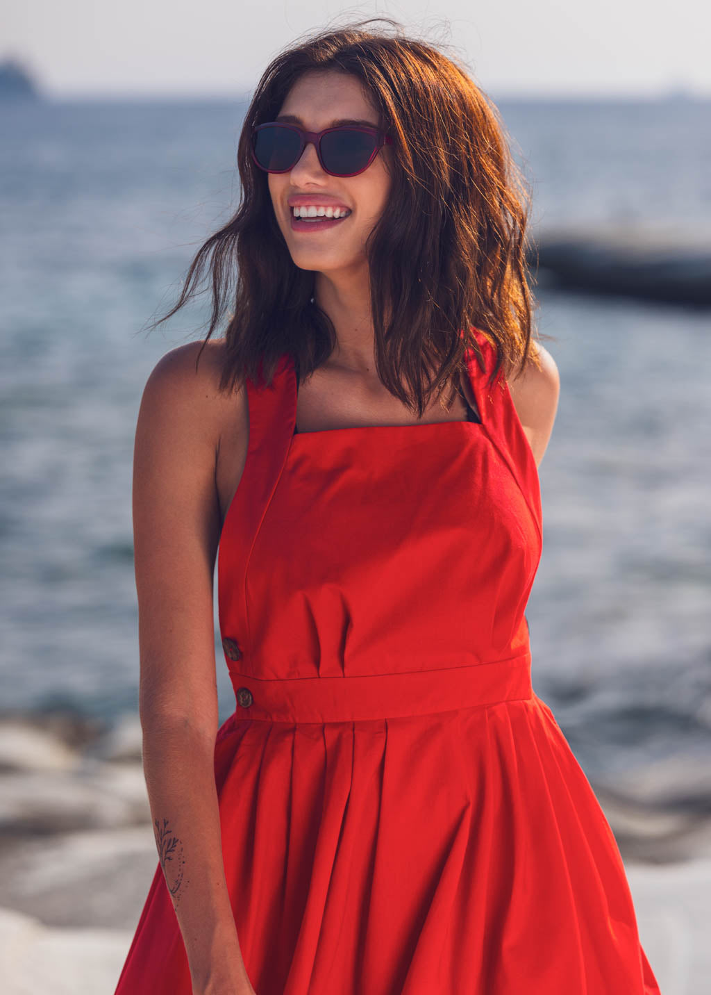 Red organic cotton cross-back dress