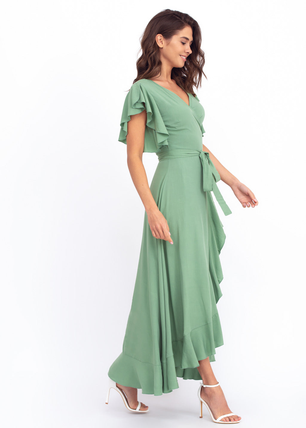 Sage green romantic wrap around dress
