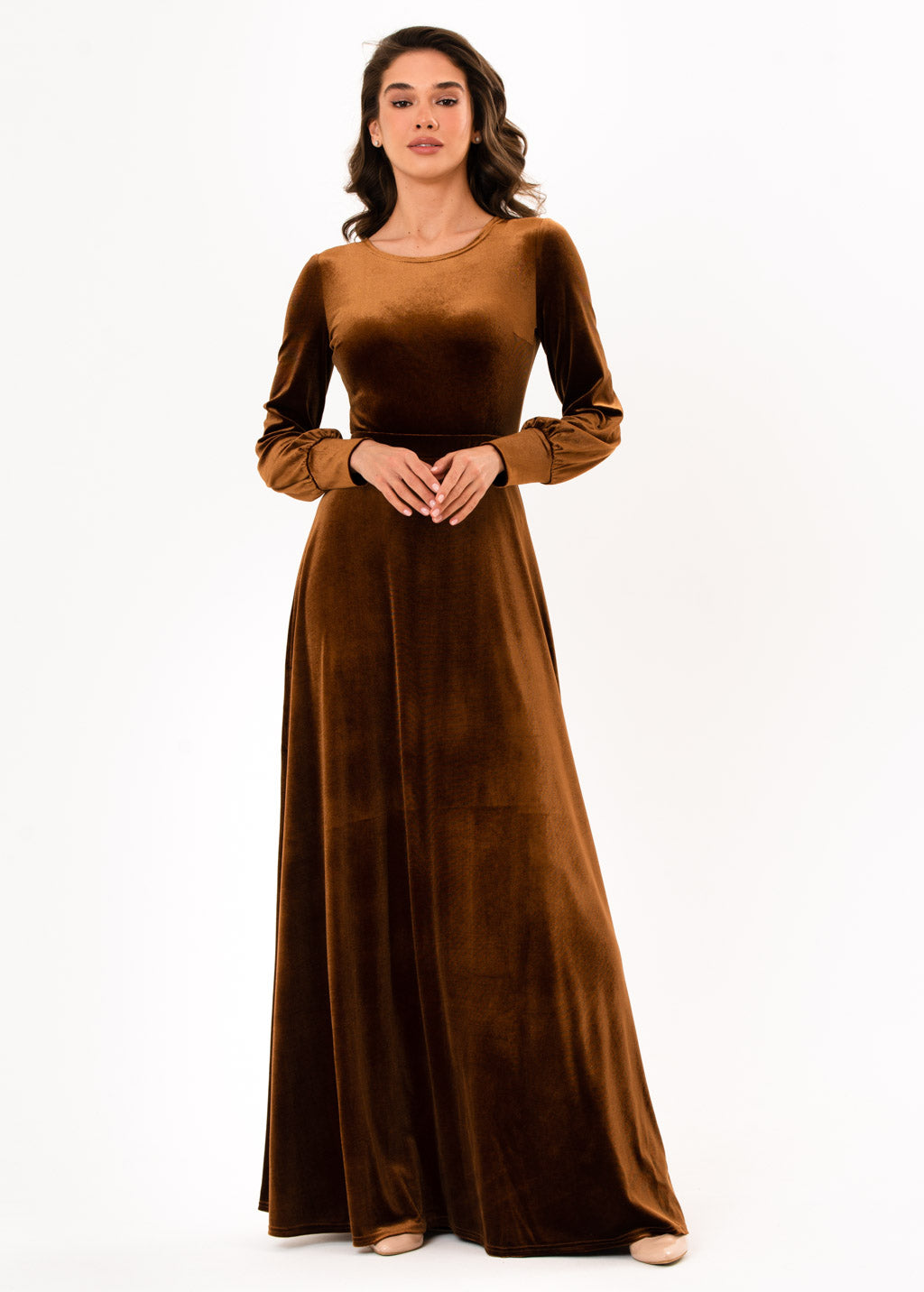 Rust gold velvet long dress