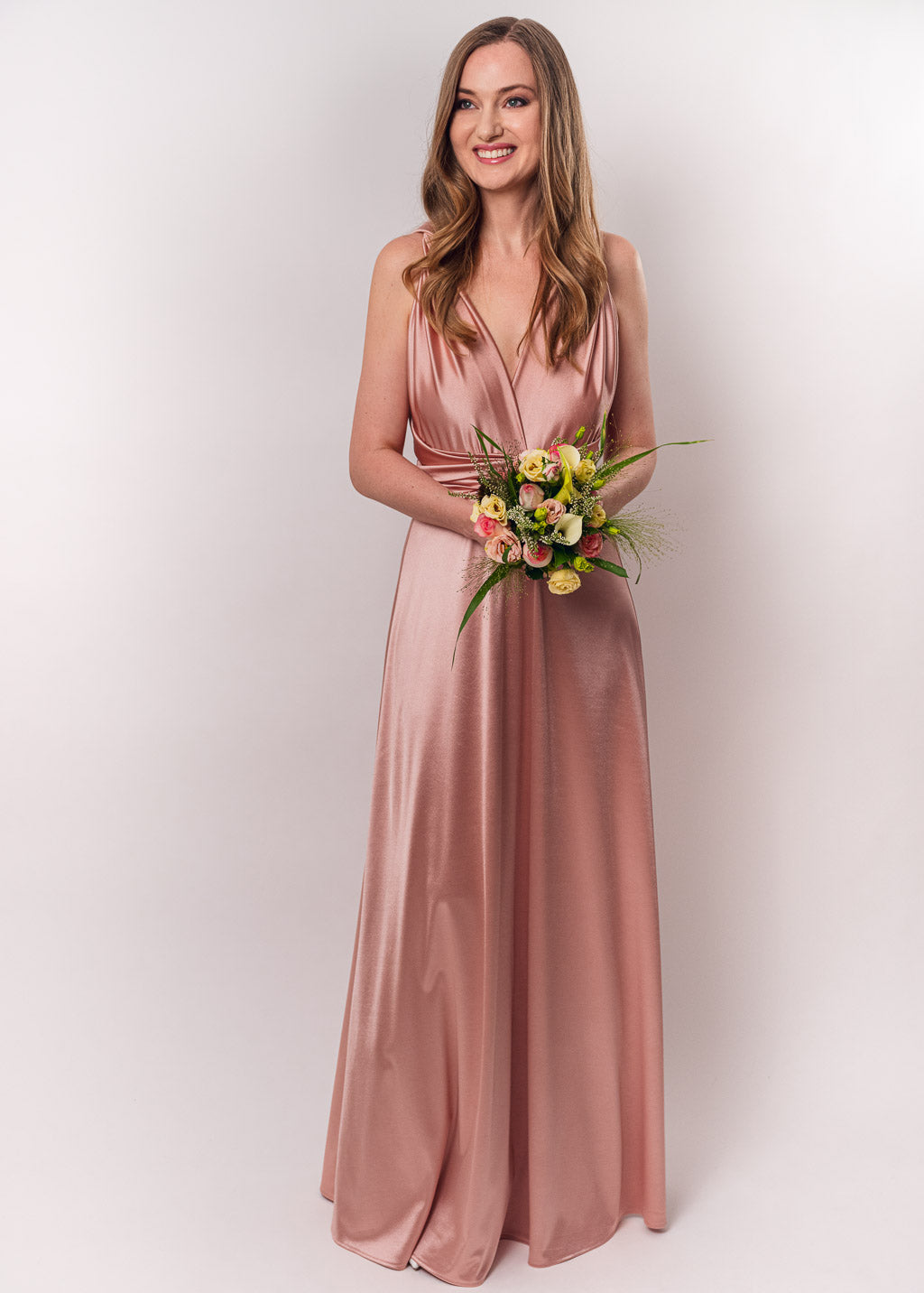 Blush pink luxury satin infinity dress or jumpsuit