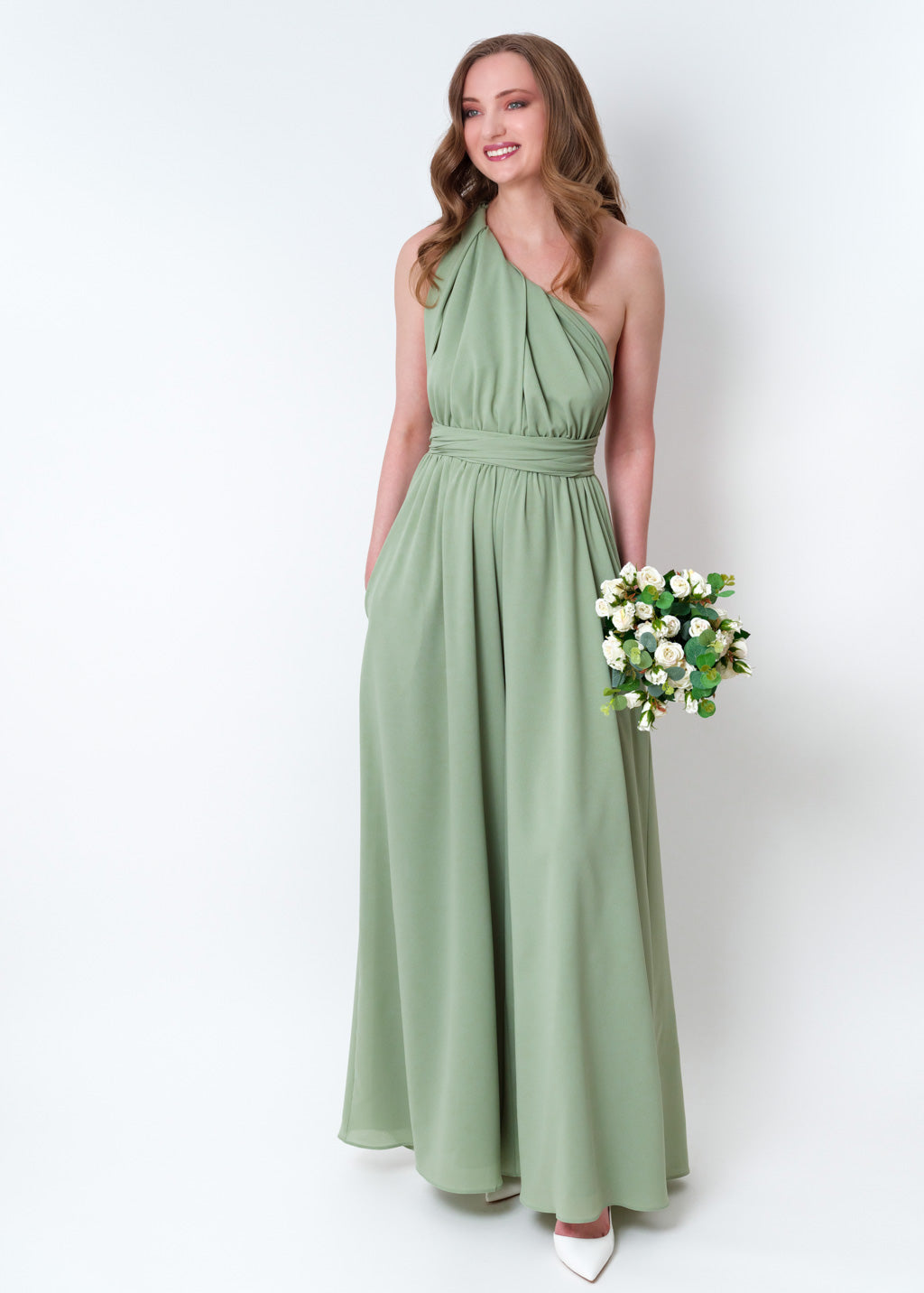 Sage green chiffon infinity jumpsuit