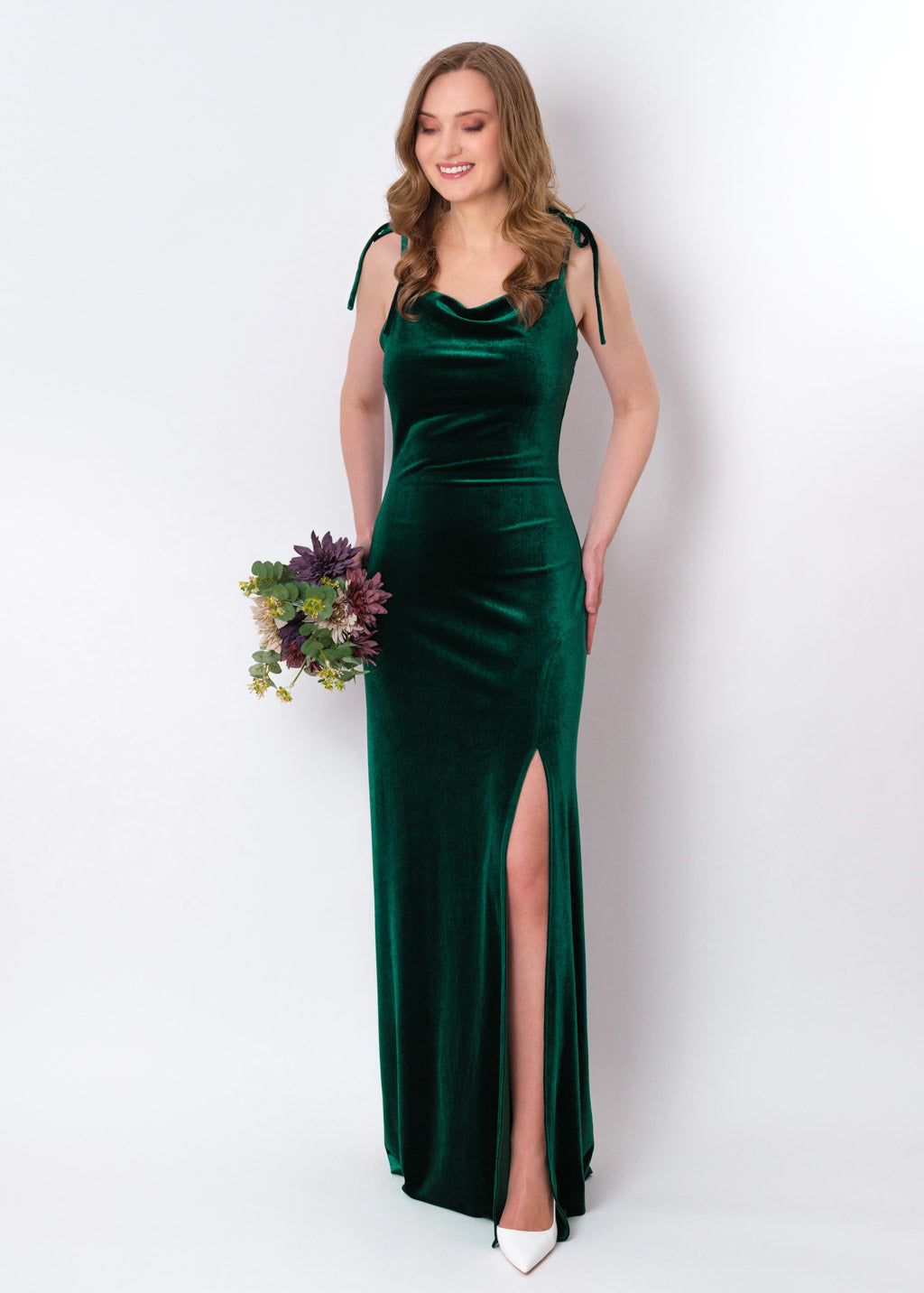 Emerald green slip slit velvet bodycon long dress