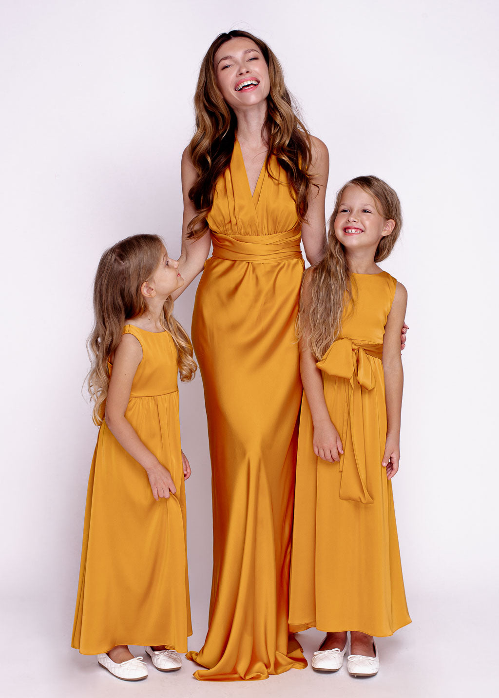 Gold silk matching girl dress