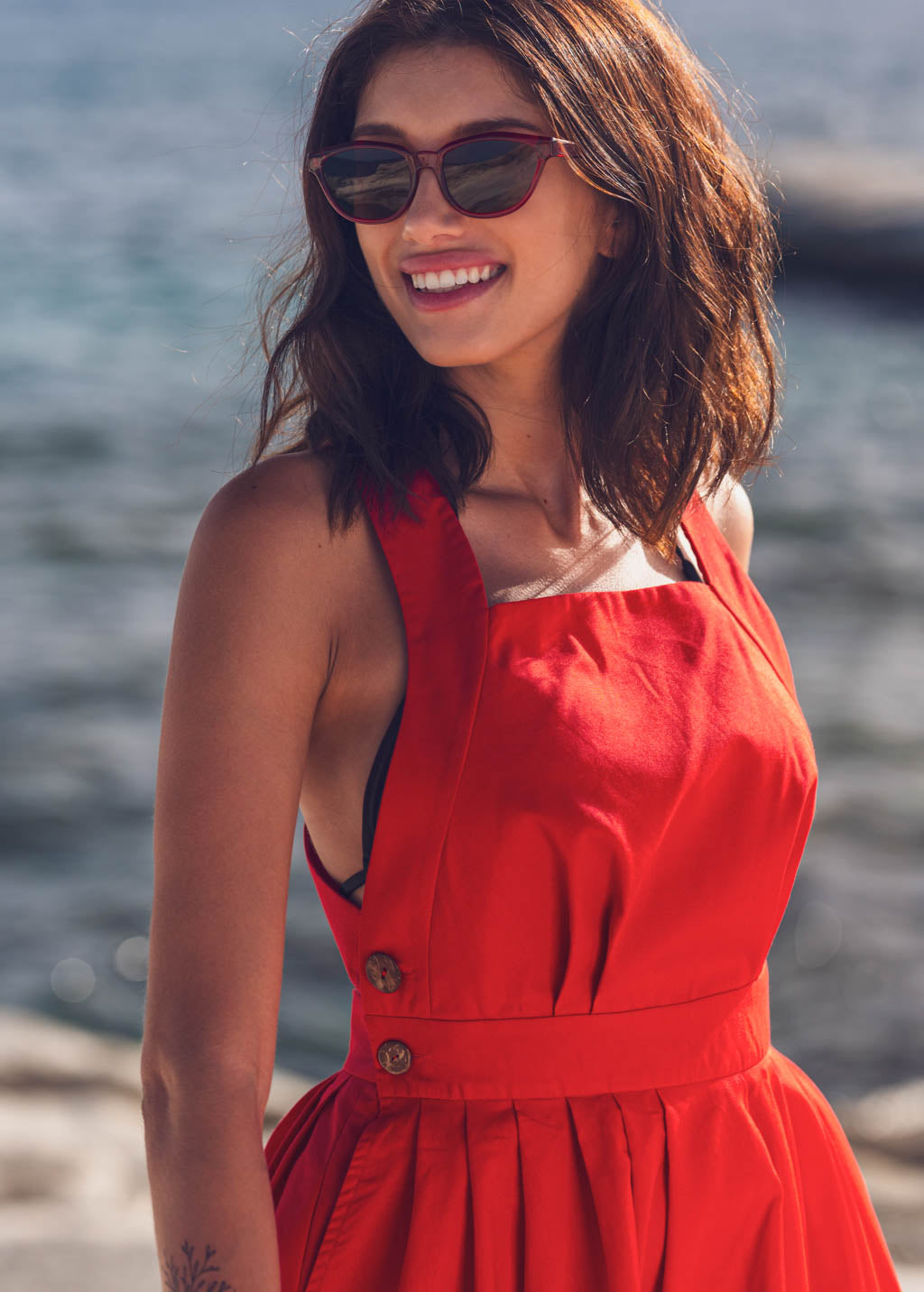 Red organic cotton cross-back dress