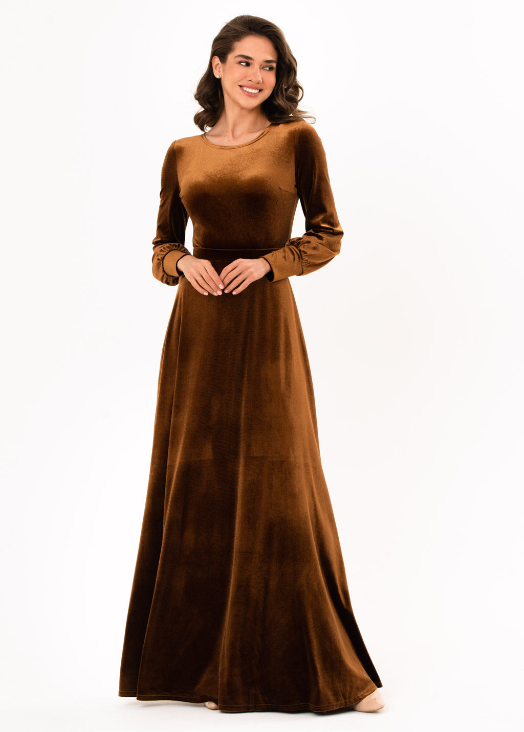 Rust gold velvet long dress
