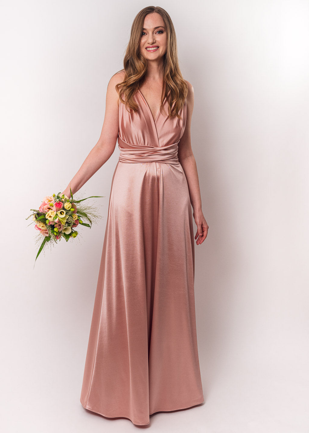 Blush pink luxury satin infinity dress or jumpsuit