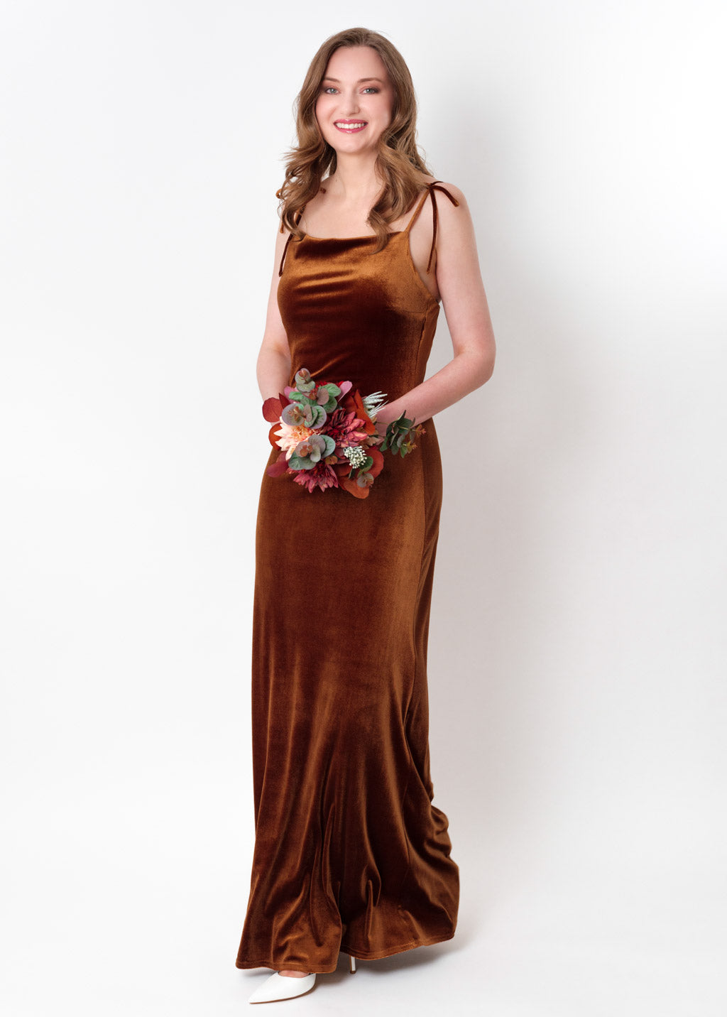 Rust gold slip velvet bodycon long dress