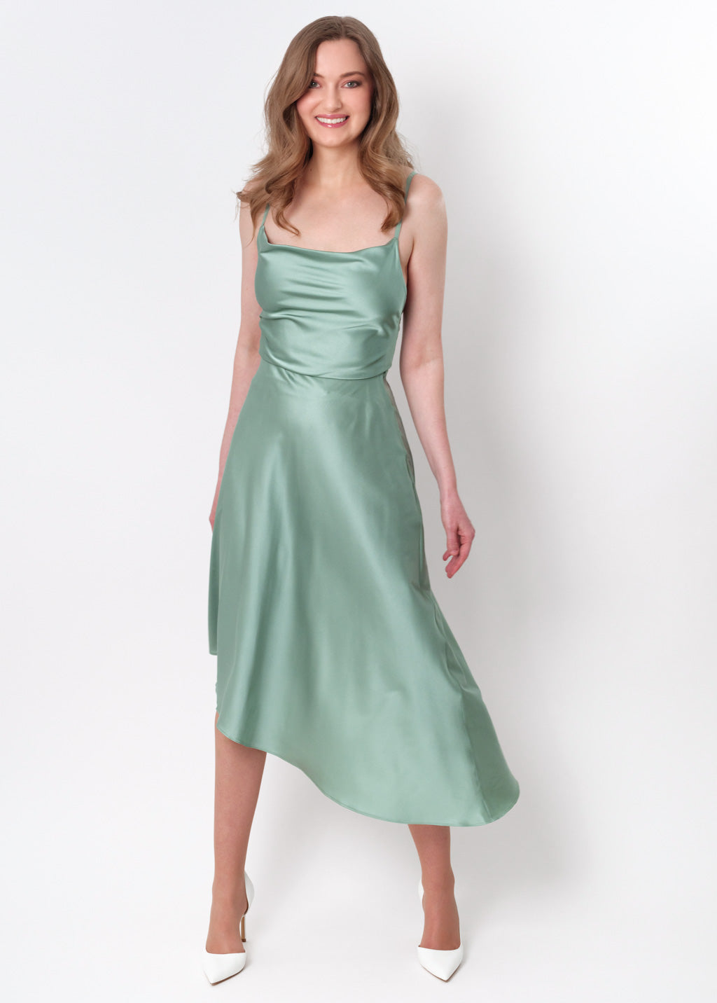 Sage green silk asymmetric dress