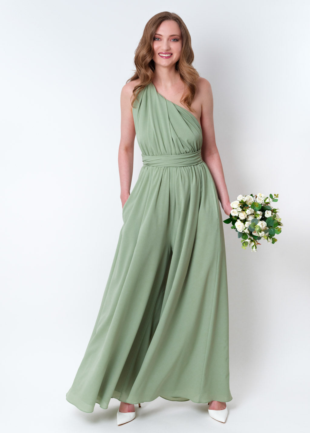 Sage green chiffon infinity jumpsuit