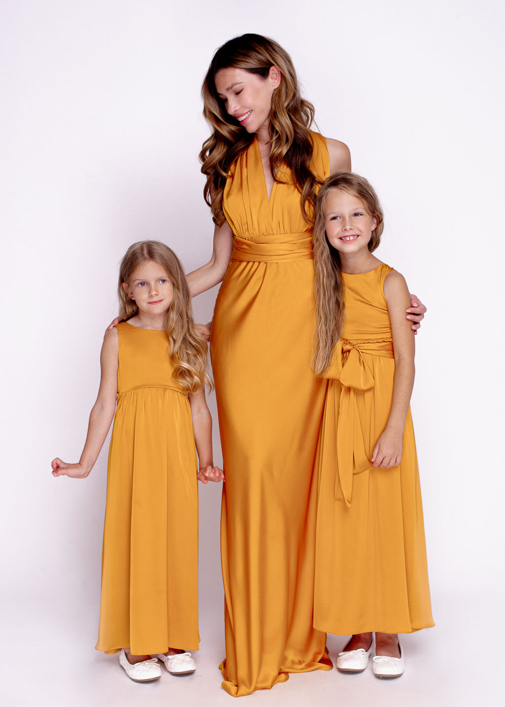 Gold silk matching adult dress