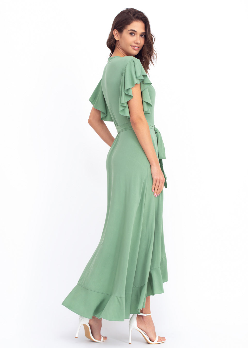 Sage green romantic wrap around dress