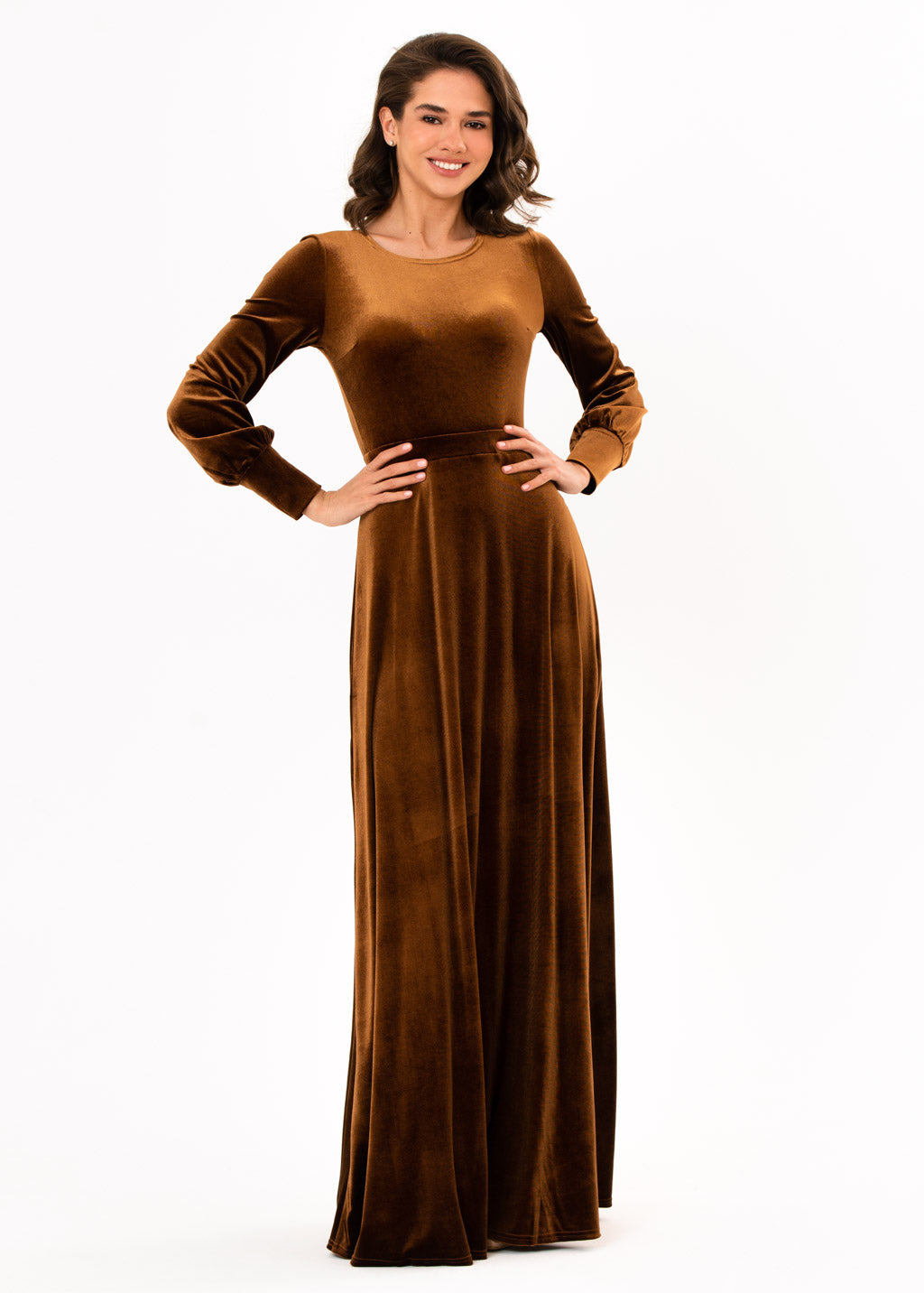 Rust gold velvet long dress