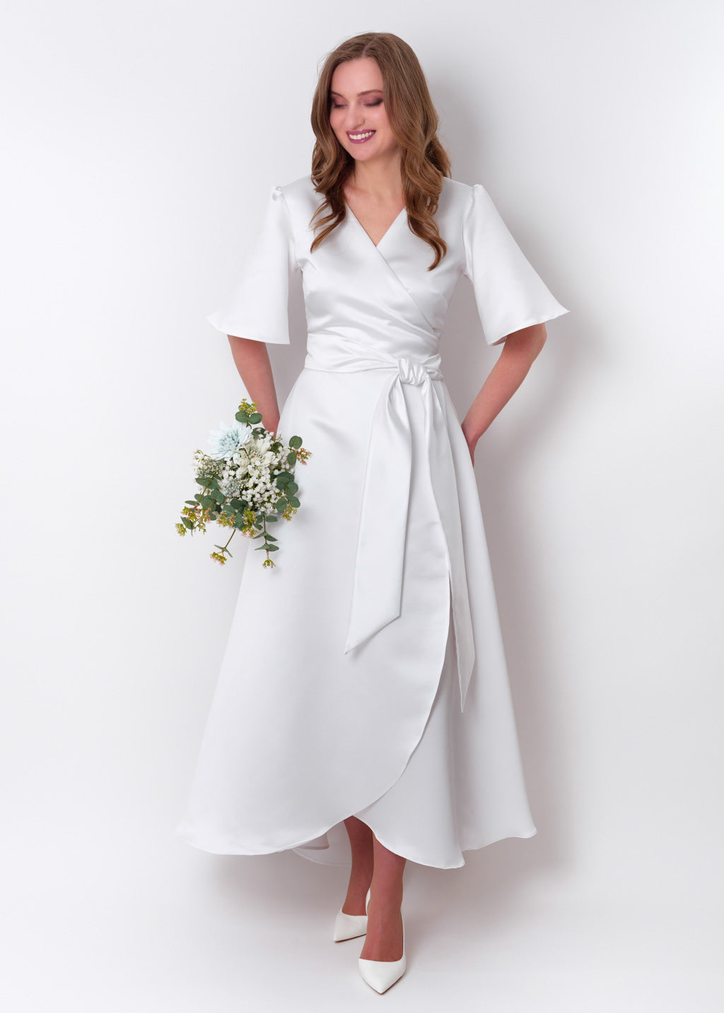 White wrap satin dress dress