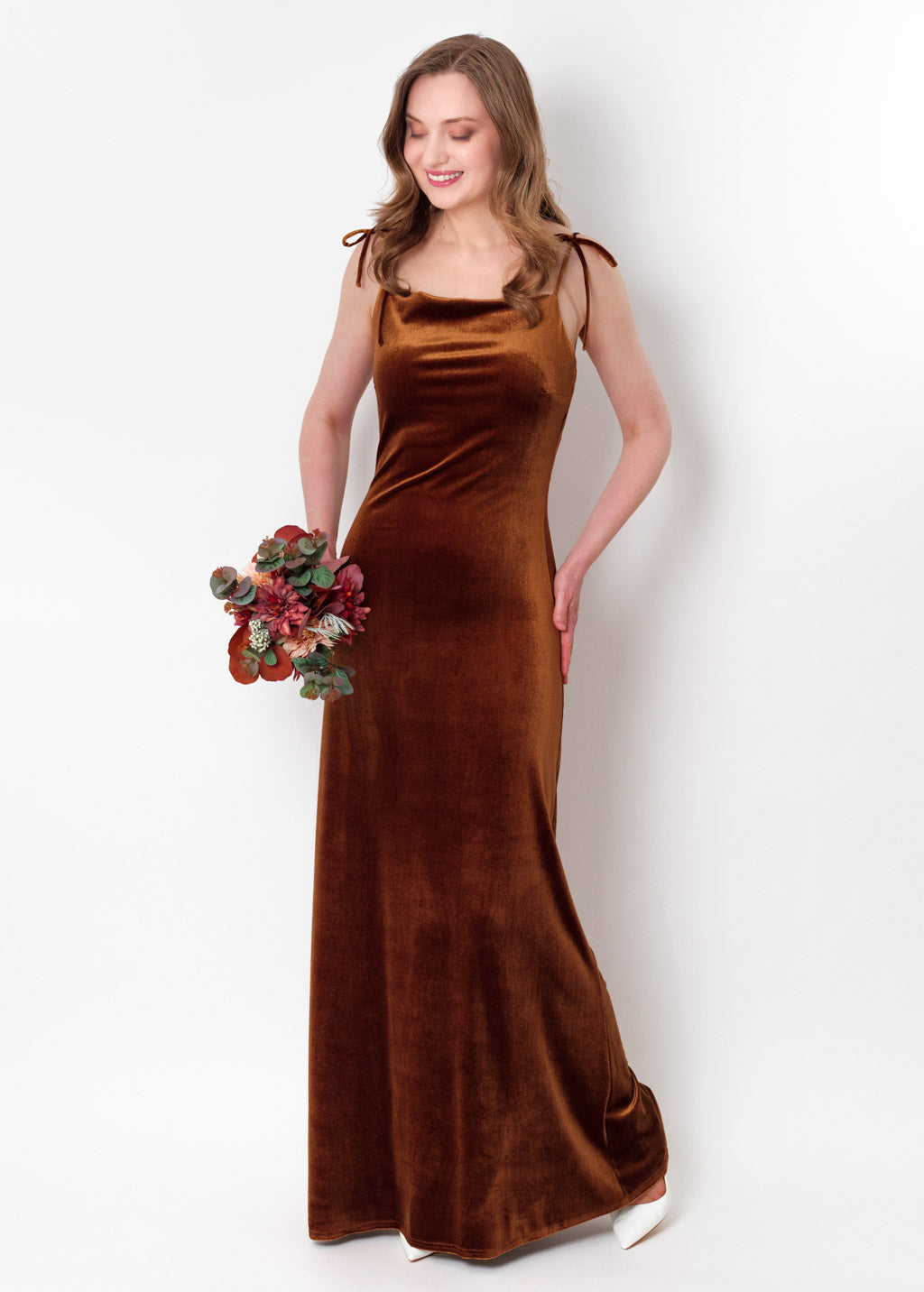 Rust gold slip velvet bodycon long dress