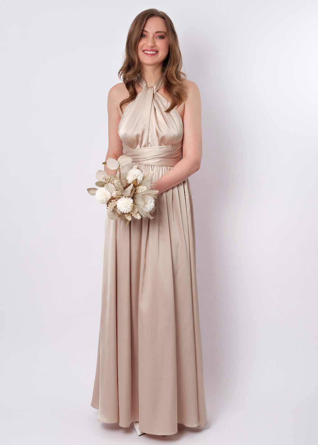 Champagne beige infinity long pleated dress