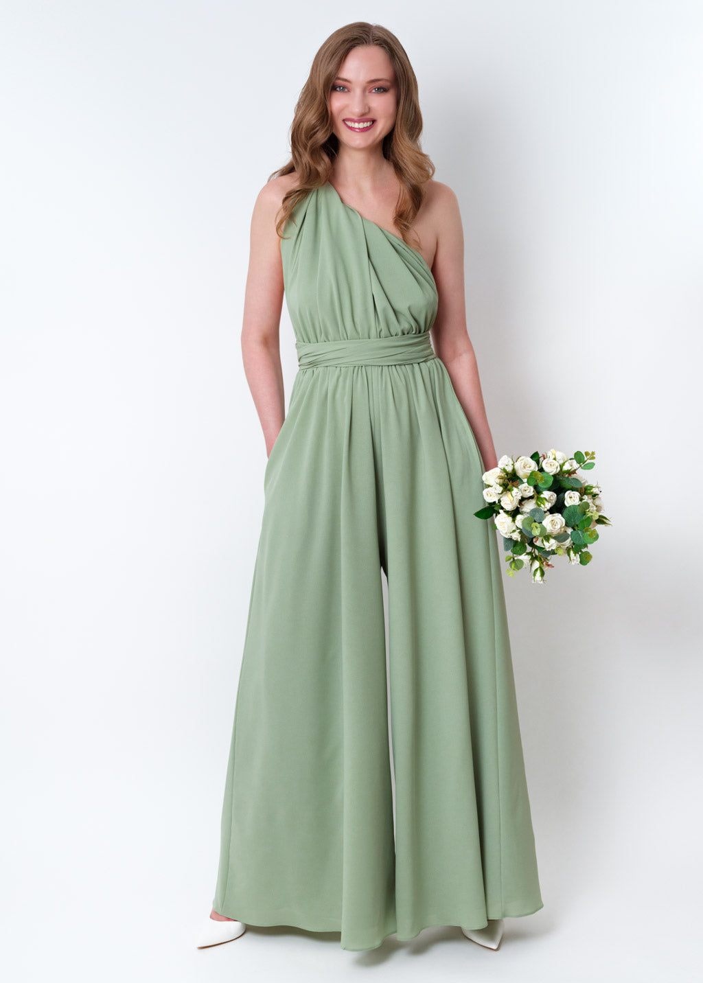 Sage green chiffon infinity jumpsuit