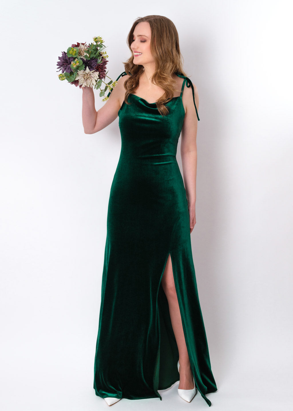 Emerald green slip slit velvet bodycon long dress