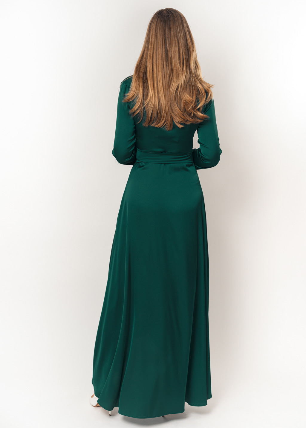 Dark green wrap silk dress