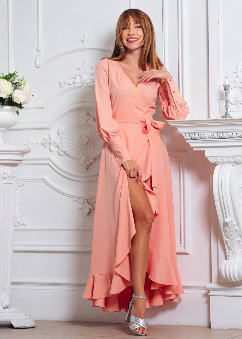 Blush pink long wrap dress