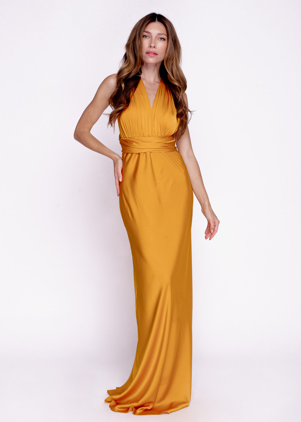 Gold silk matching adult dress