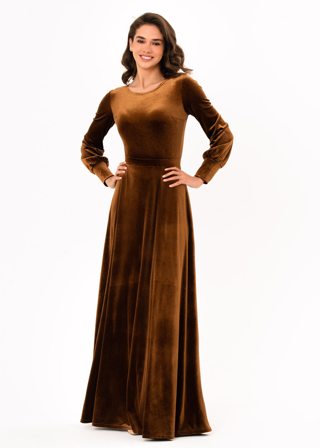 Rust gold velvet long dress