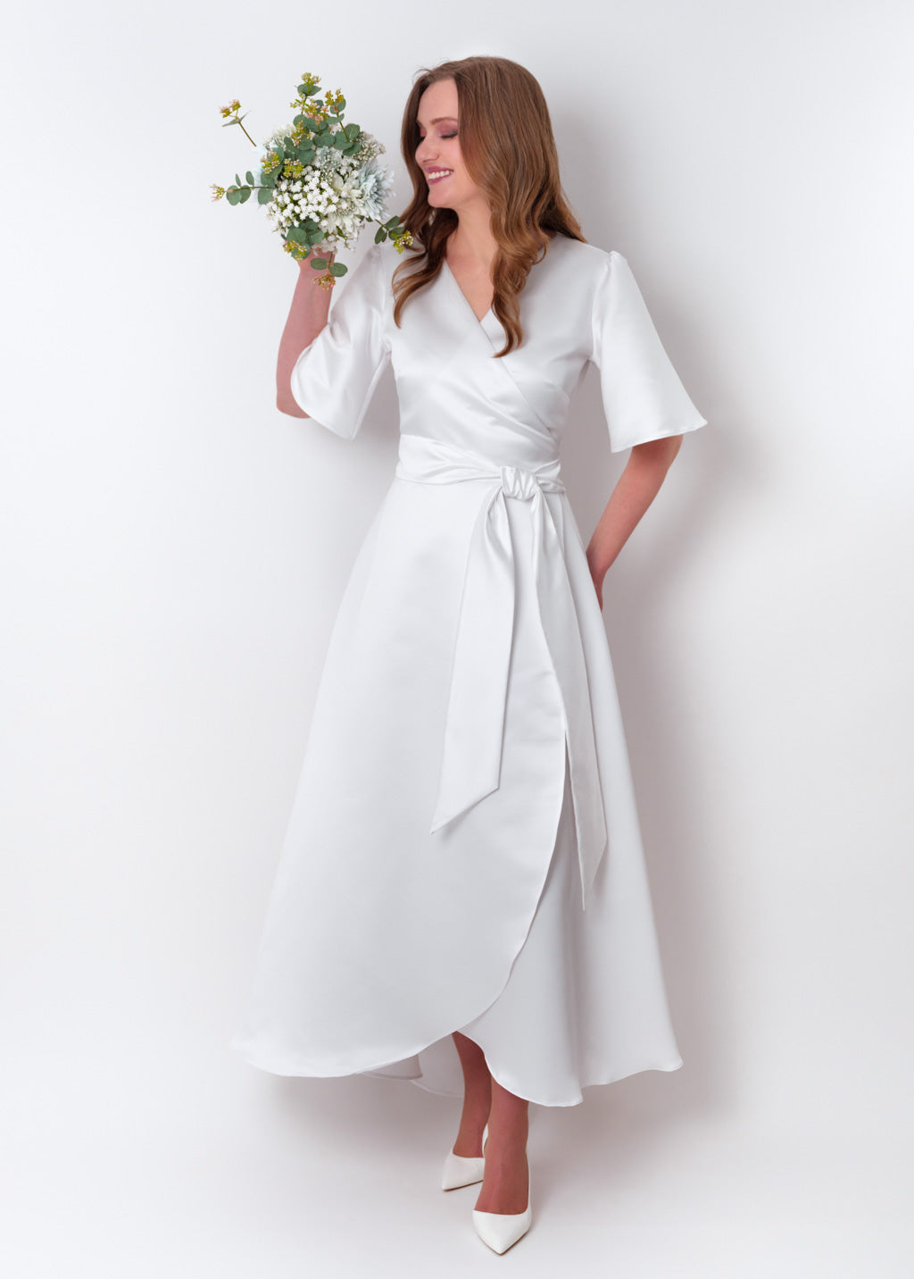 White wrap satin dress dress