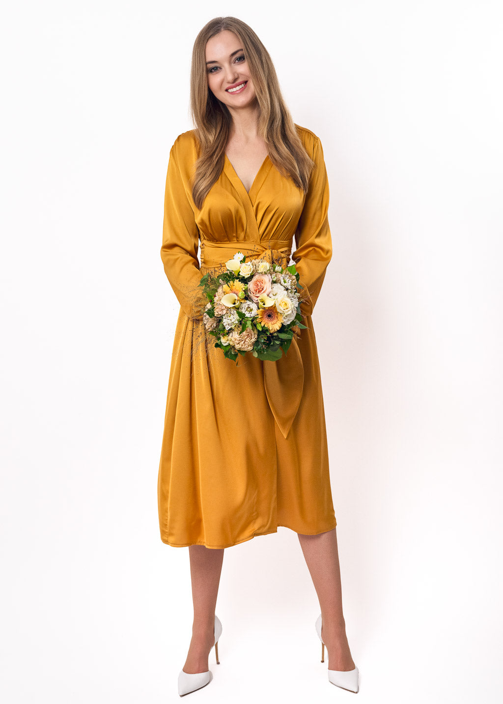 Gold wrap silk dress