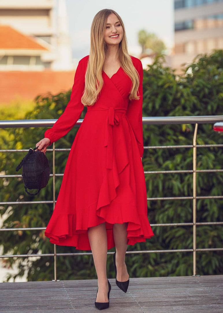 Red wrap dress