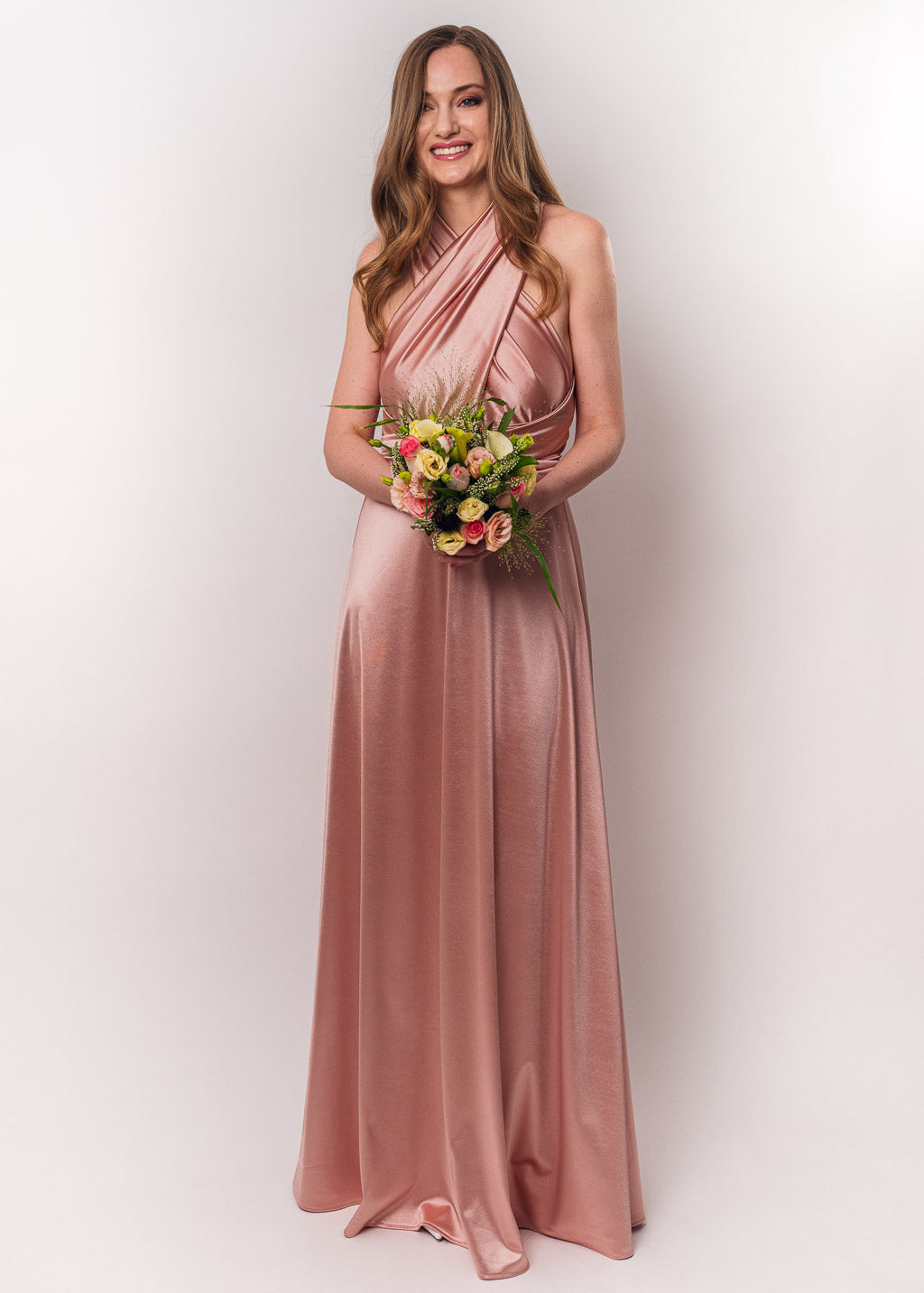 Blush pink luxury satin infinity dress or jumpsuit