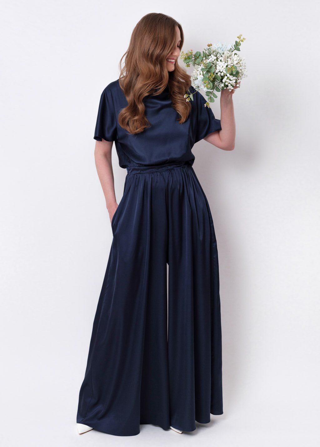 Navy blue silk jumpsuit