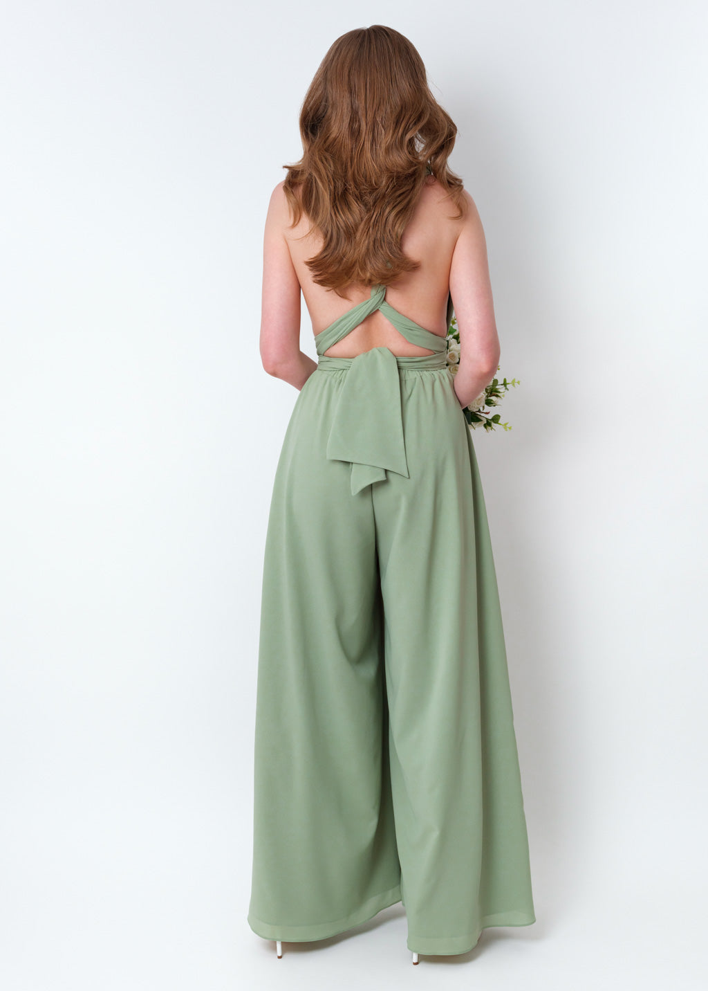 Sage green chiffon infinity jumpsuit