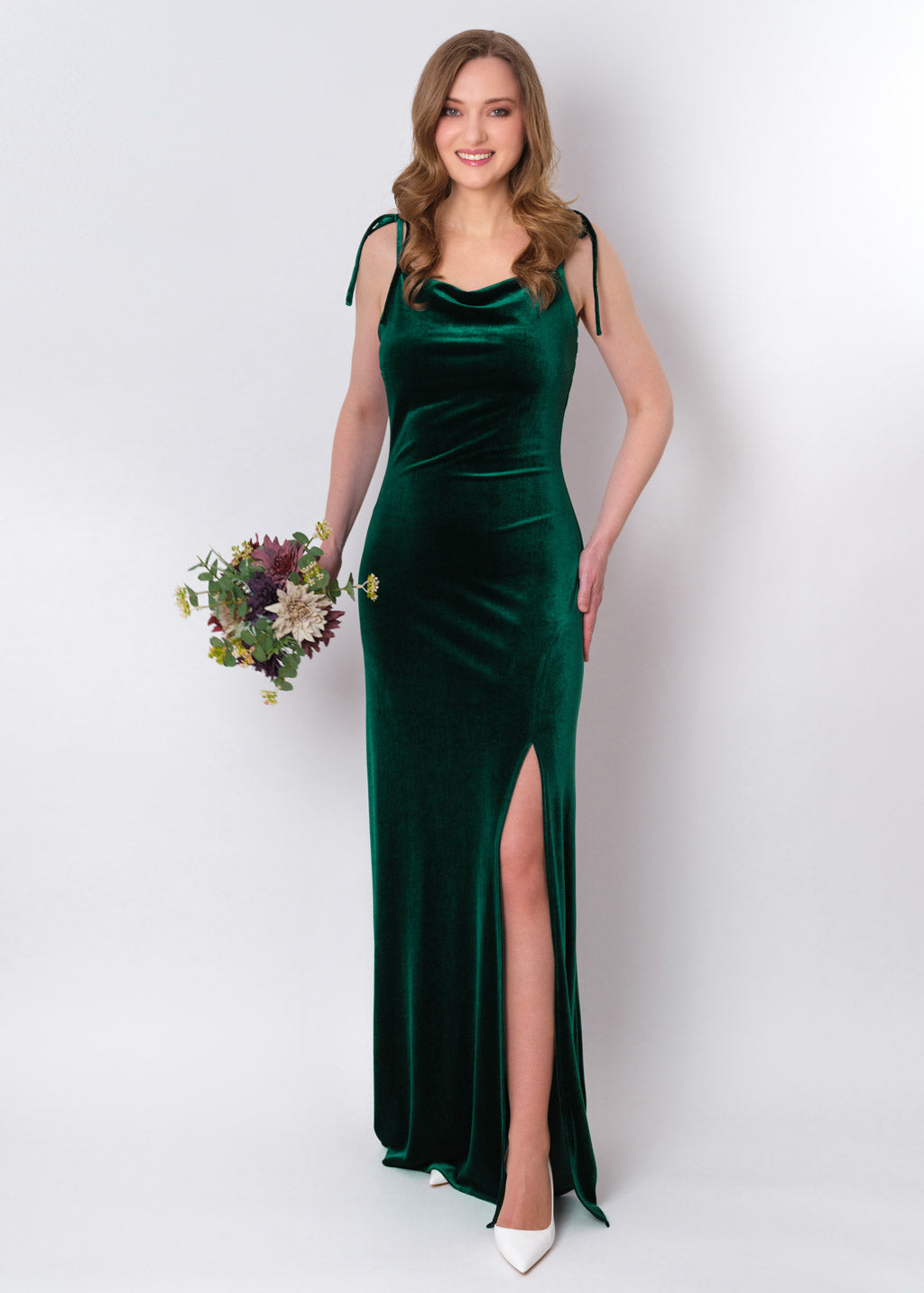 Emerald green slip slit velvet bodycon long dress