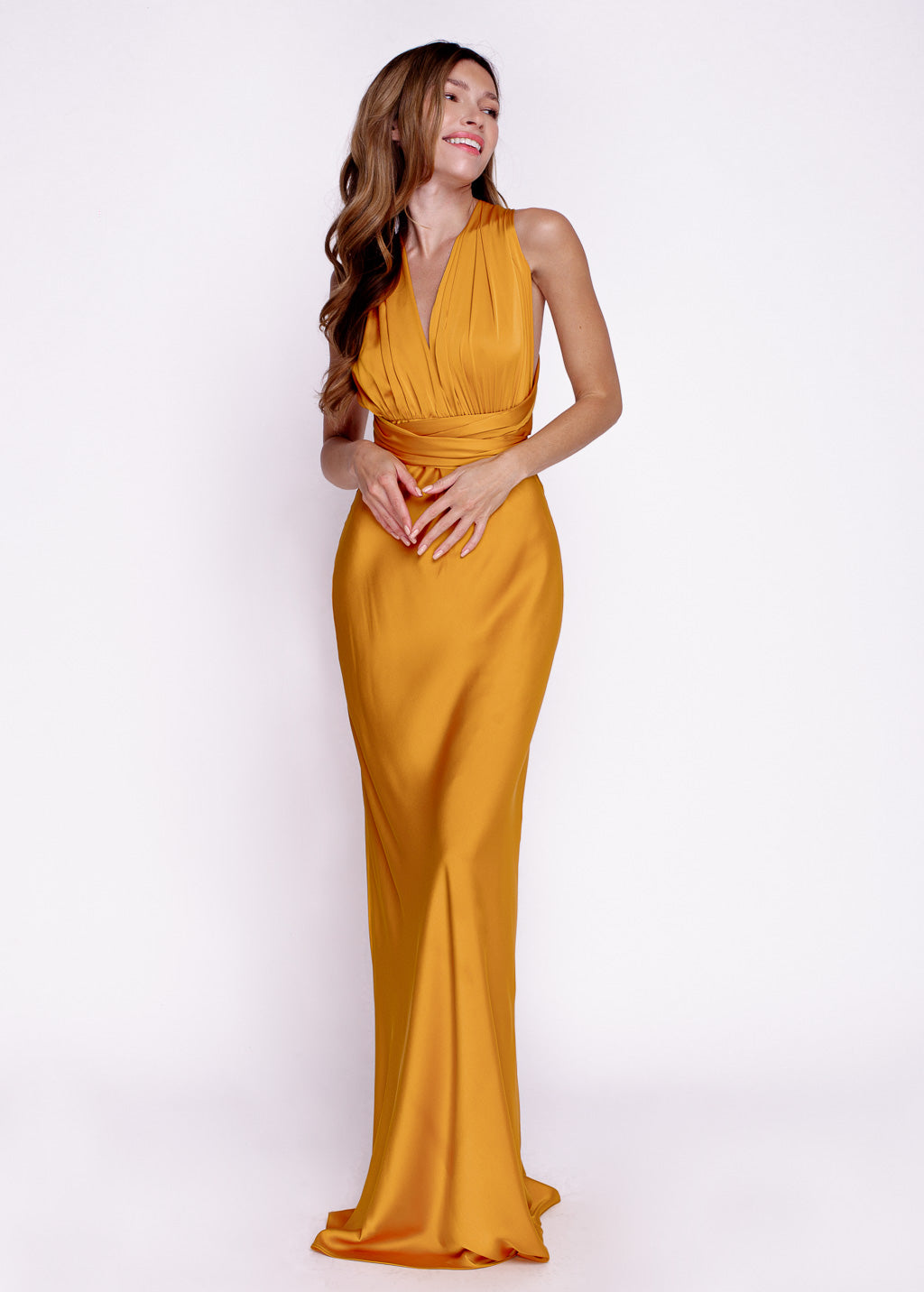 Gold silk matching adult dress