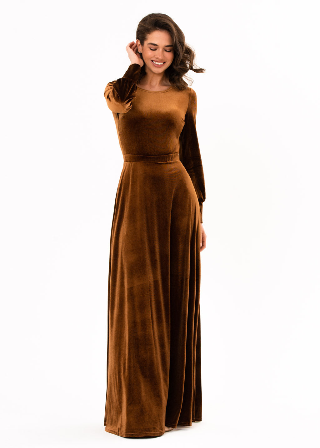 Rust gold velvet long dress
