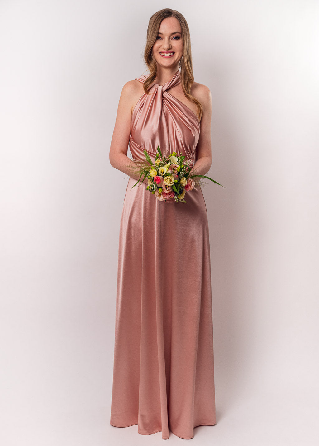 Blush pink luxury satin infinity dress or jumpsuit