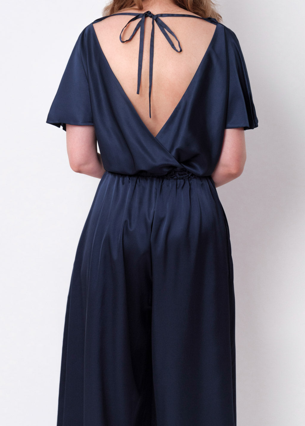 Navy blue silk jumpsuit