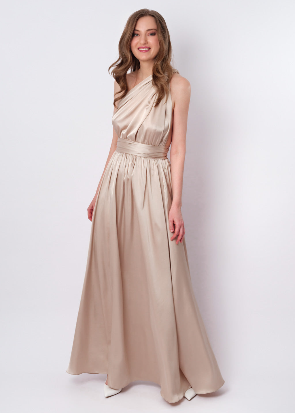 Champagne beige infinity long pleated dress