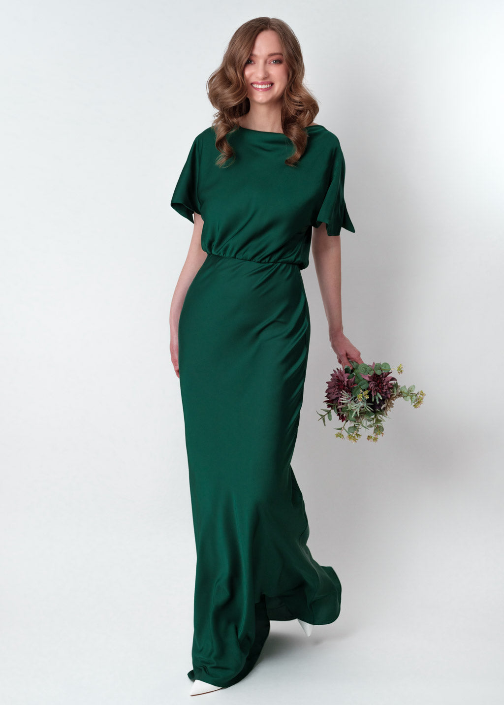 Dark green silk long dress
