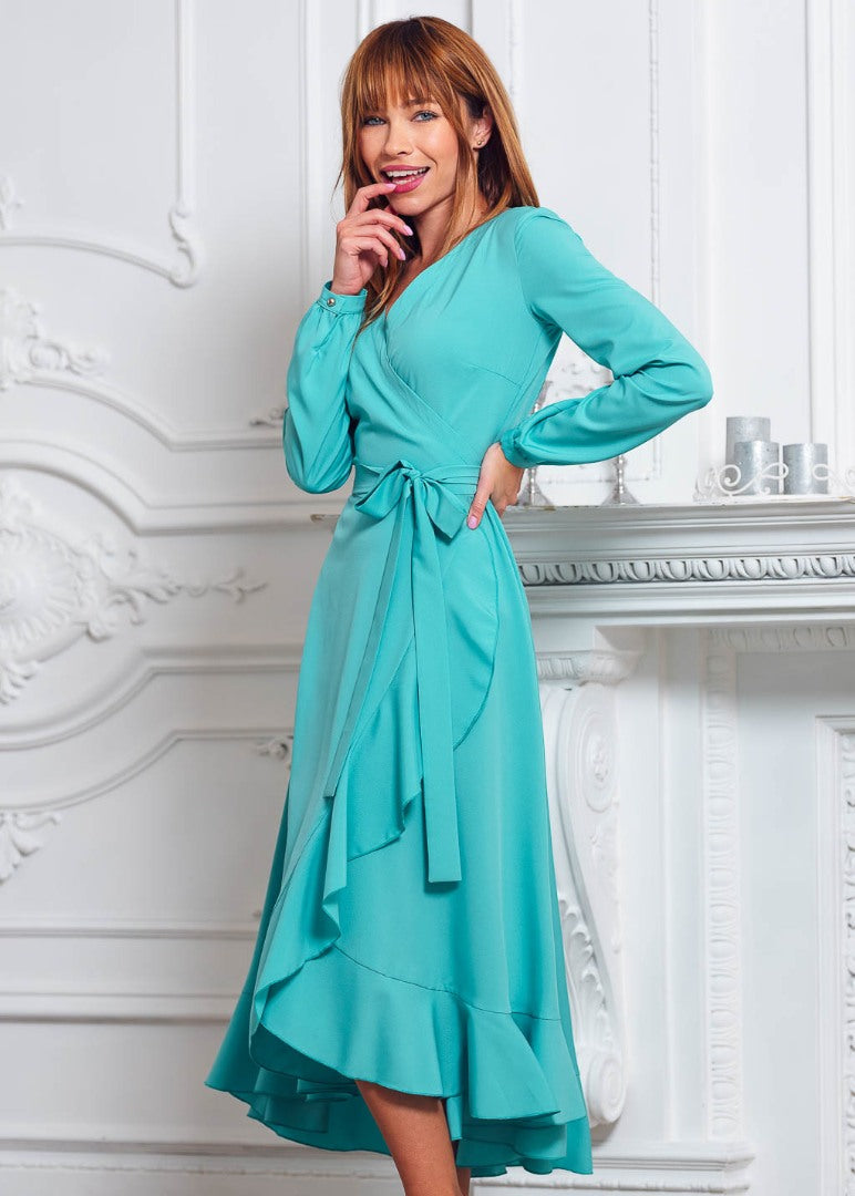 Aqua blue wrap dress