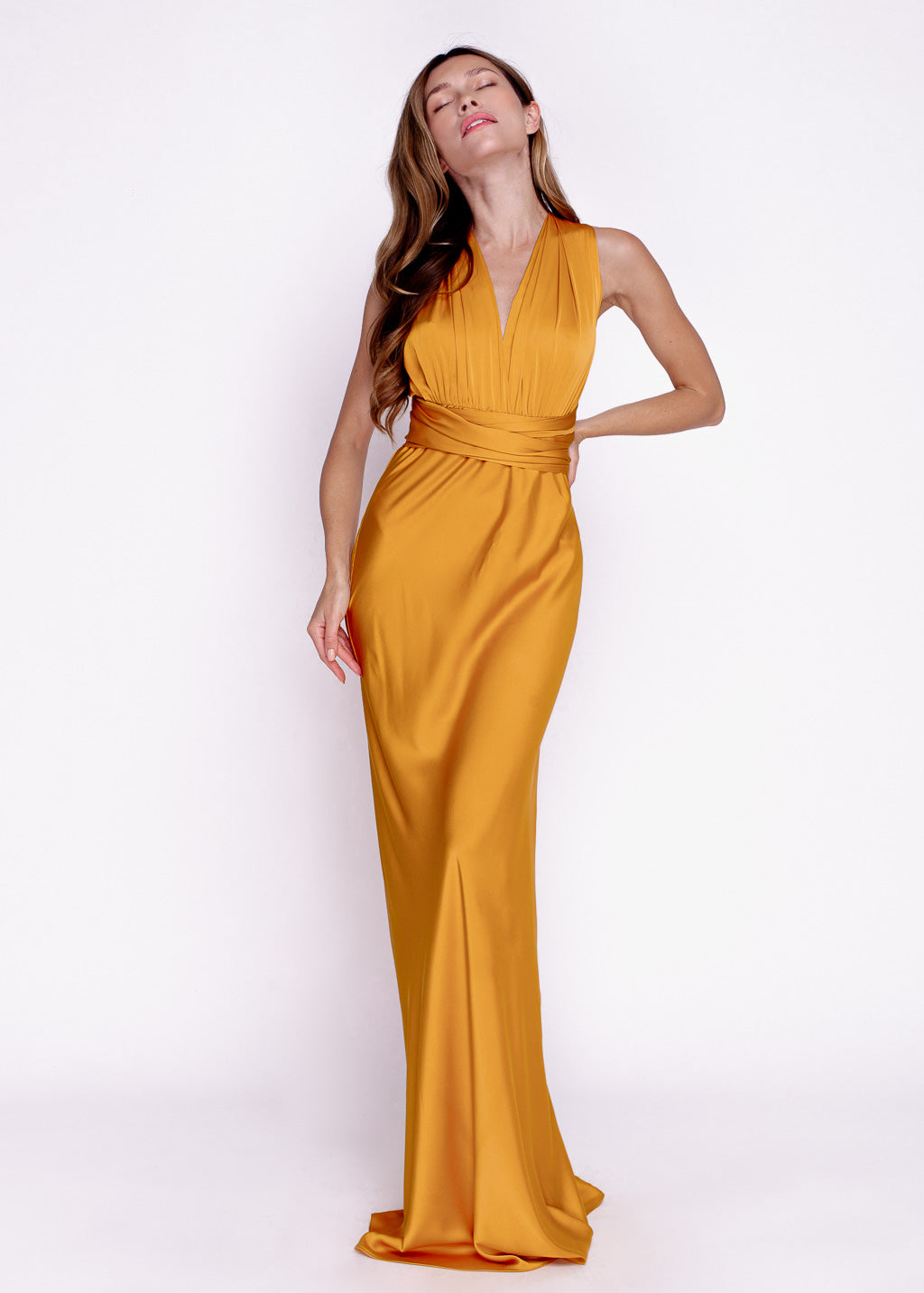 Gold silk matching adult dress