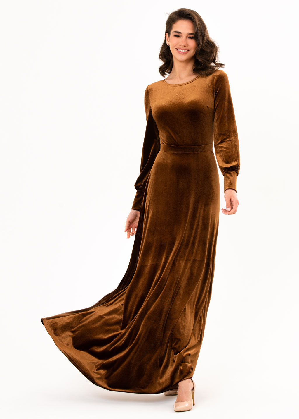 Rust gold velvet long dress