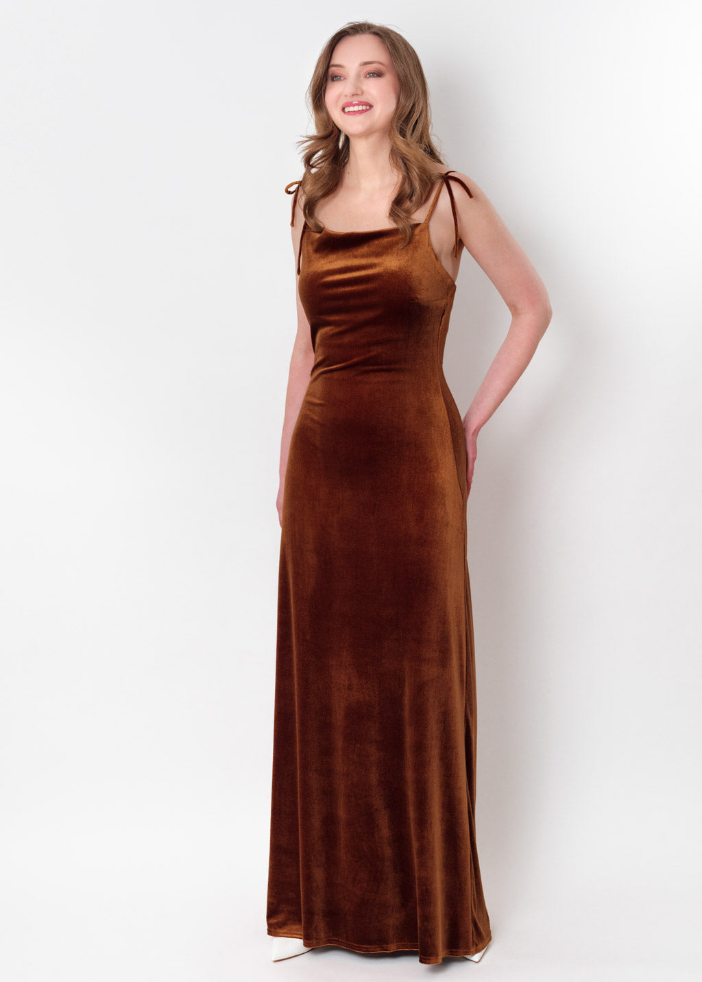 Rust gold slip velvet bodycon long dress