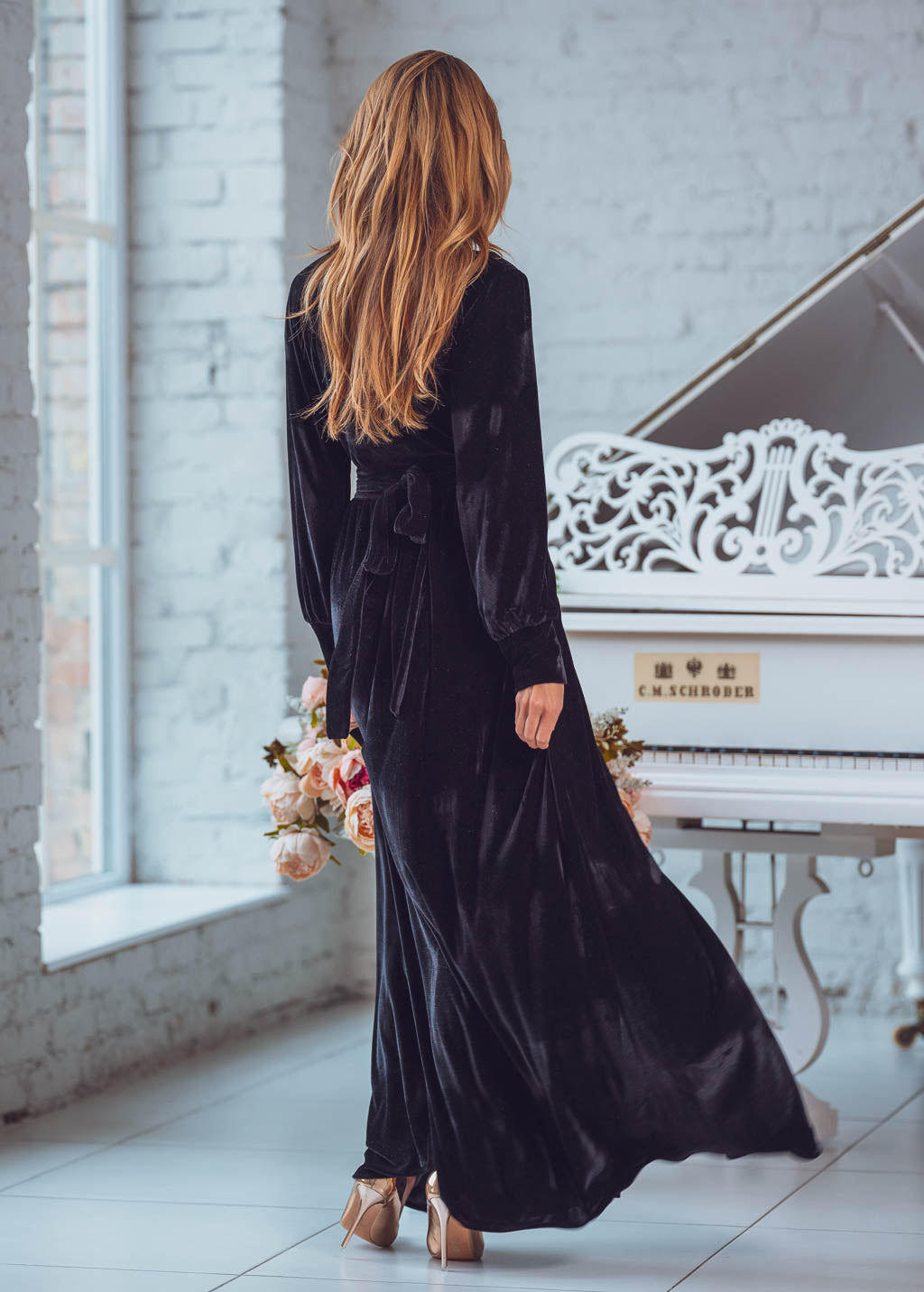 Black long wrap dress