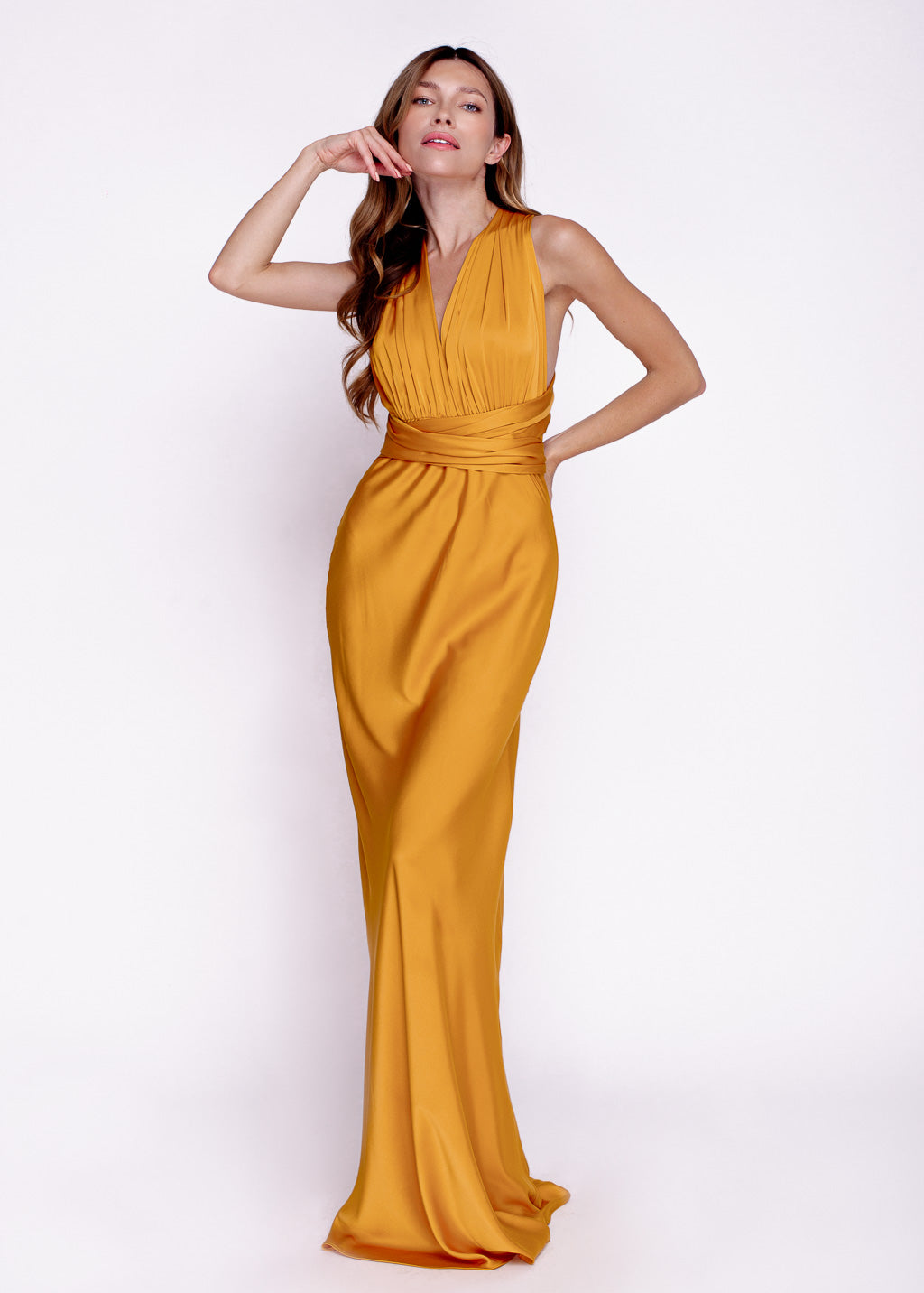 Gold silk matching adult dress