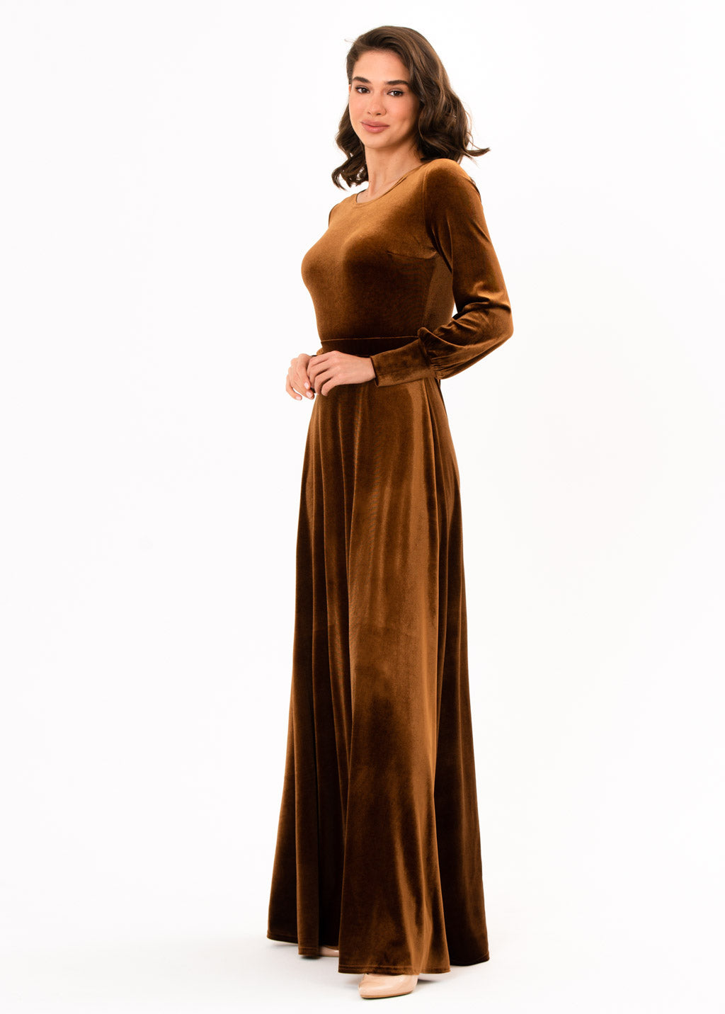 Rust gold velvet long dress