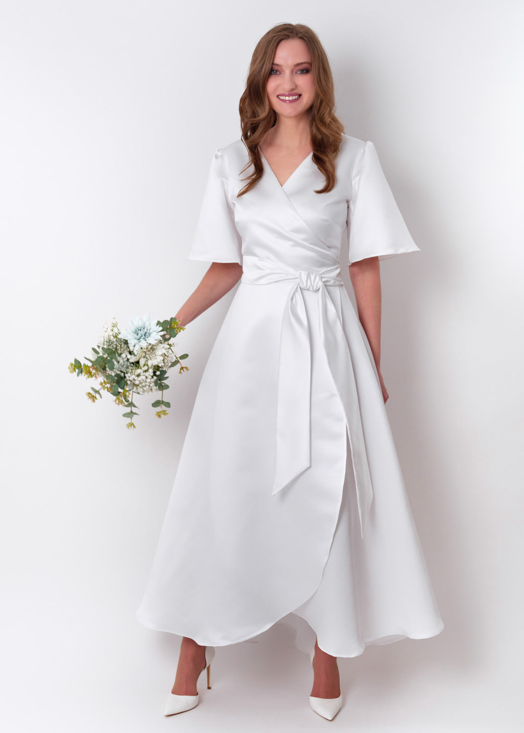 White wrap satin dress dress