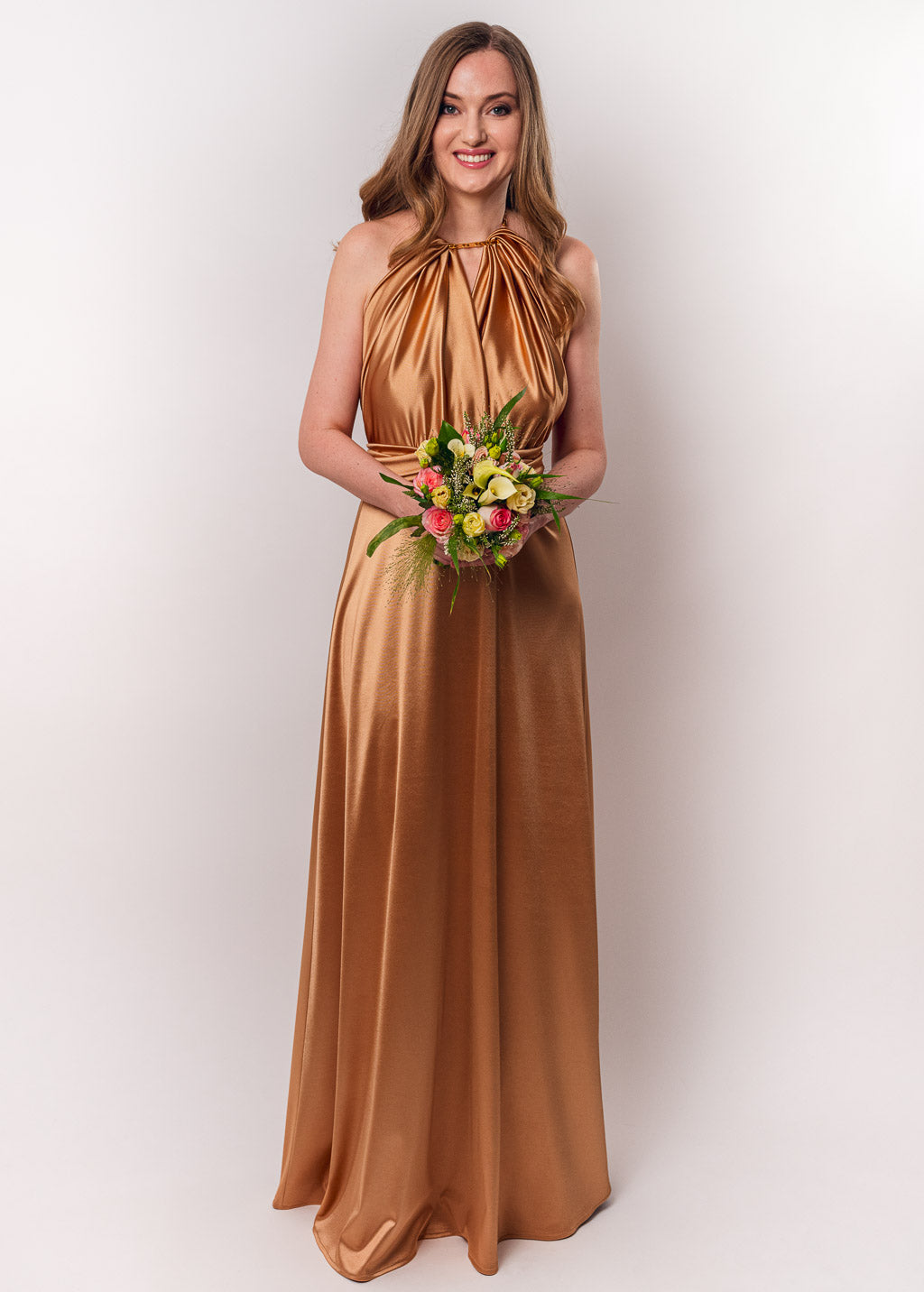 Gold luxury satin infinity dress or jumpsuit