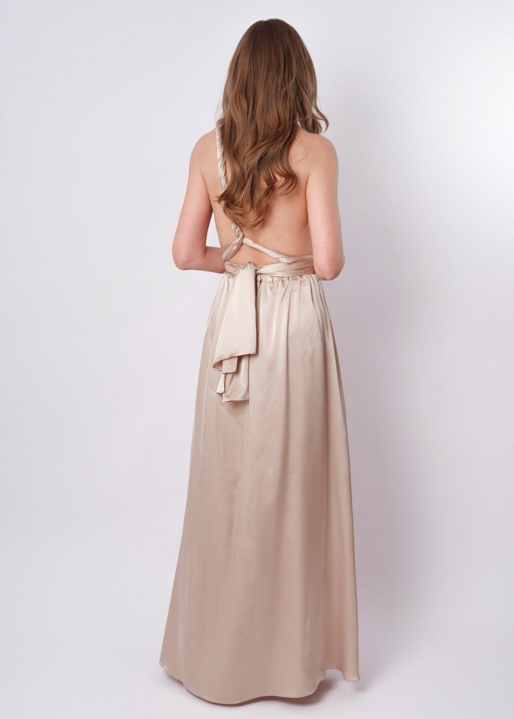 Champagne beige infinity long pleated dress